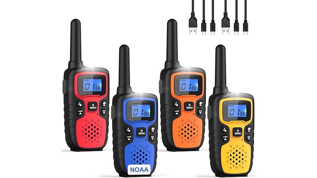 rechargeable four pack walkie talkies
