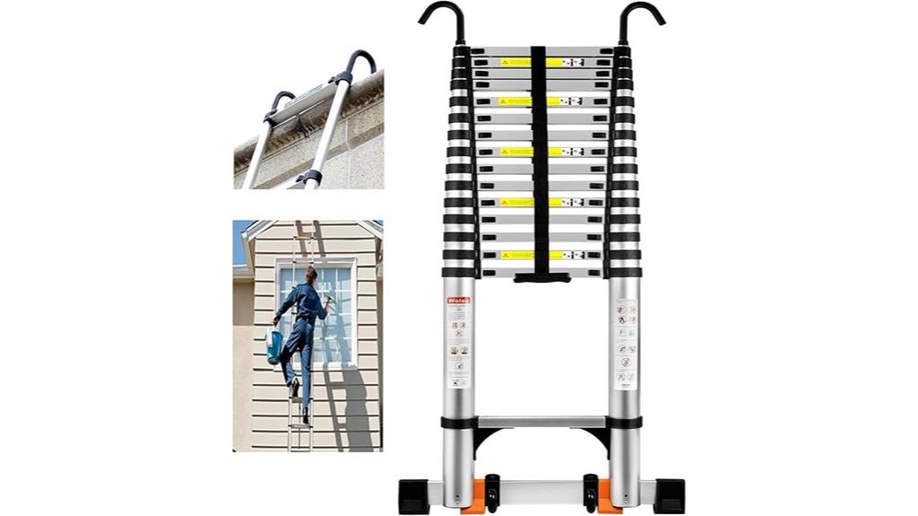 extendable telescoping ladder with hooks