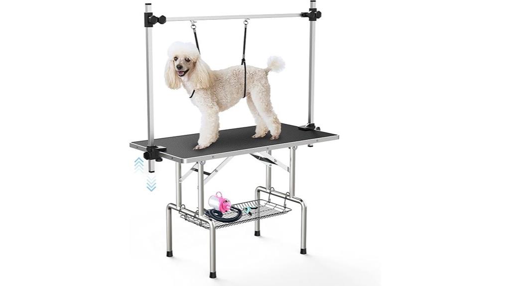 adjustable grooming table with tray