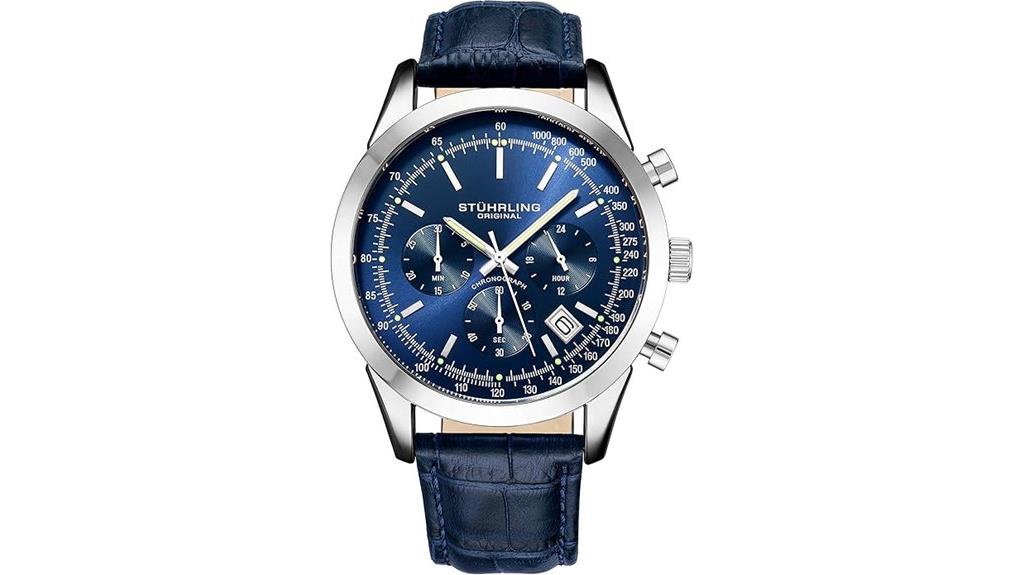 blue leather chronograph watch