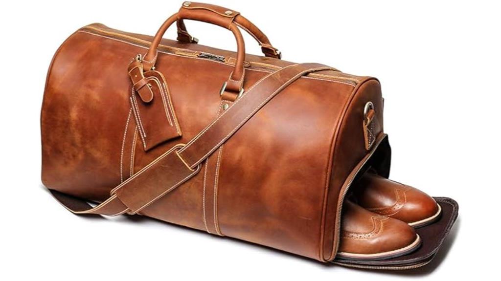 brown leather weekend duffel