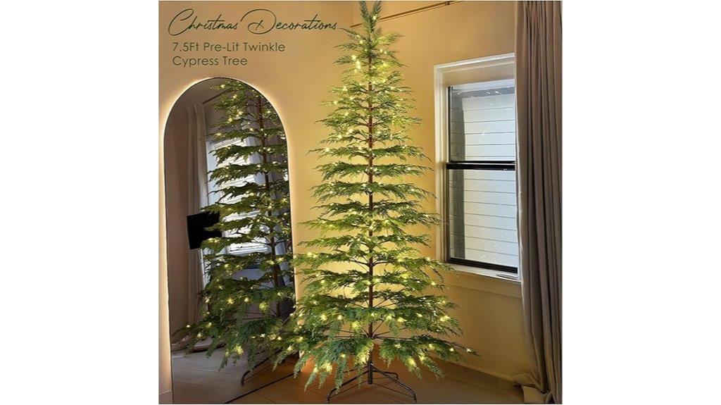 festive lit cypress tree