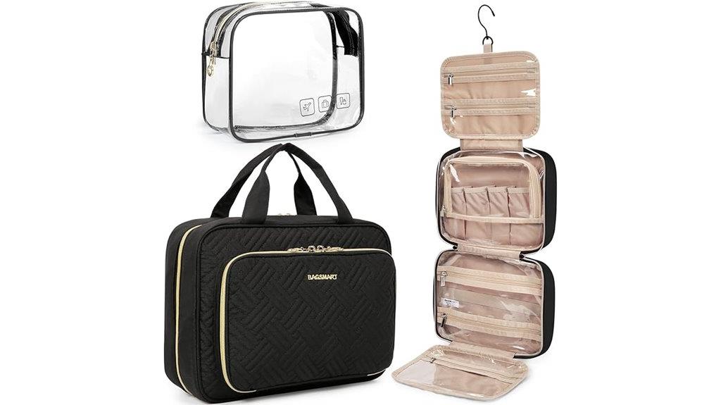 hanging toiletry bag with clear compartments