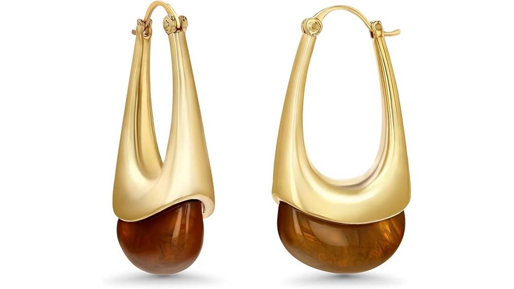 oval gold plated resin earrings