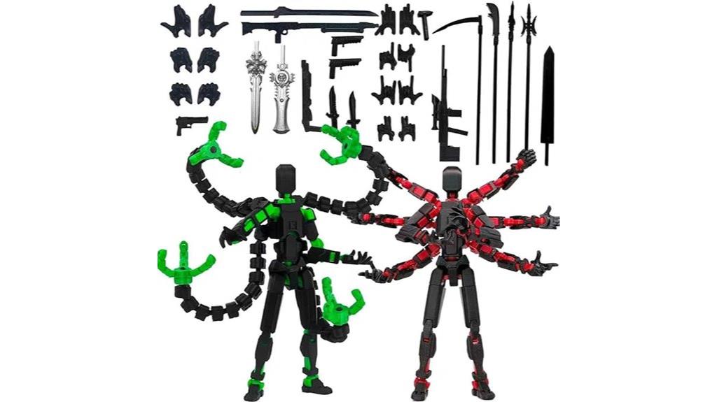 two green red action figures