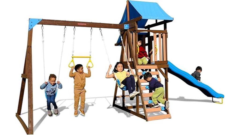wooden swing set with slide