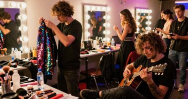 artists preparing offstage