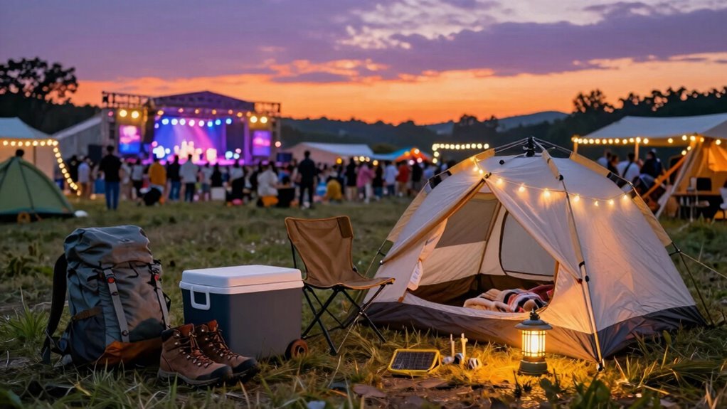 camping gear and sound setup