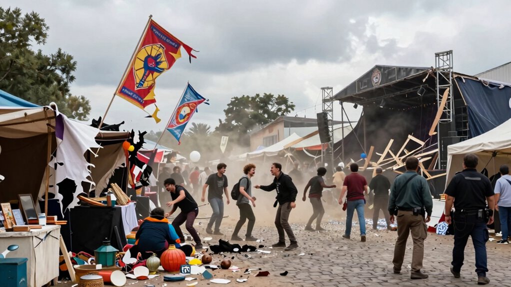 festival collapse and protests