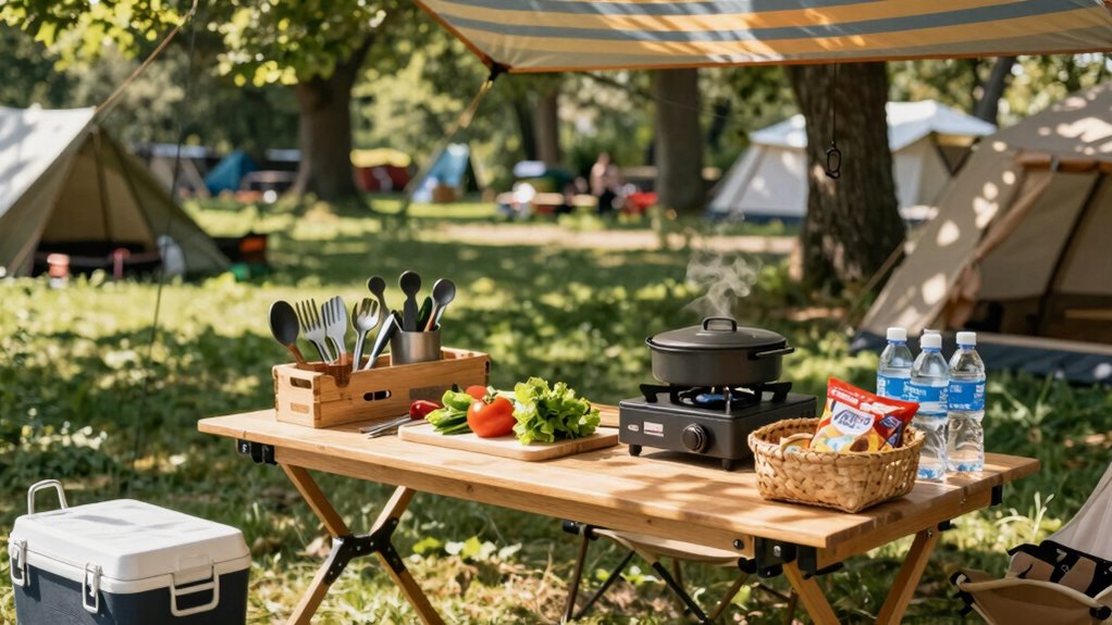 organized camping gear setup