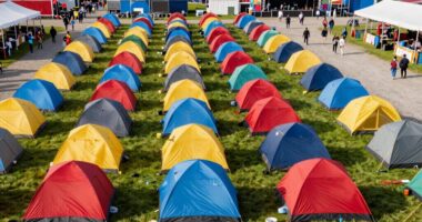 organized campsite rows structure